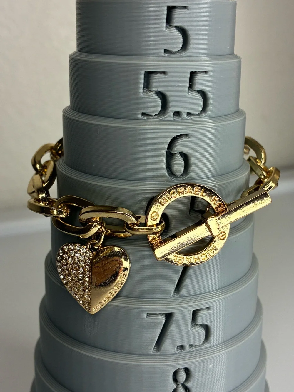 Vintage Gold Crystal Heart Toggle Bracelet